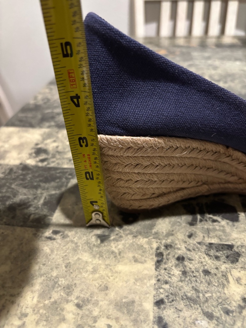 Tory Burch Navy Canvas Espadrille Wedge Peep-Toe - Picture 8 of 9